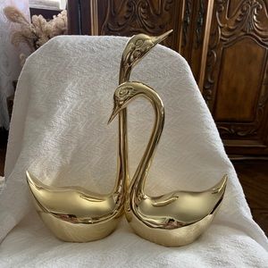 Vintage polished MCM brass swans
